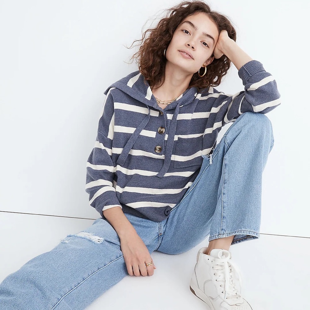 Madewell striped olney Henley Hoodie Sweater